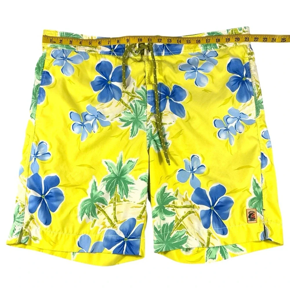 Tommy Bahama Swim Trunks Mens XL Yellow Floral Palm Floral Mesh Lining Board Sho